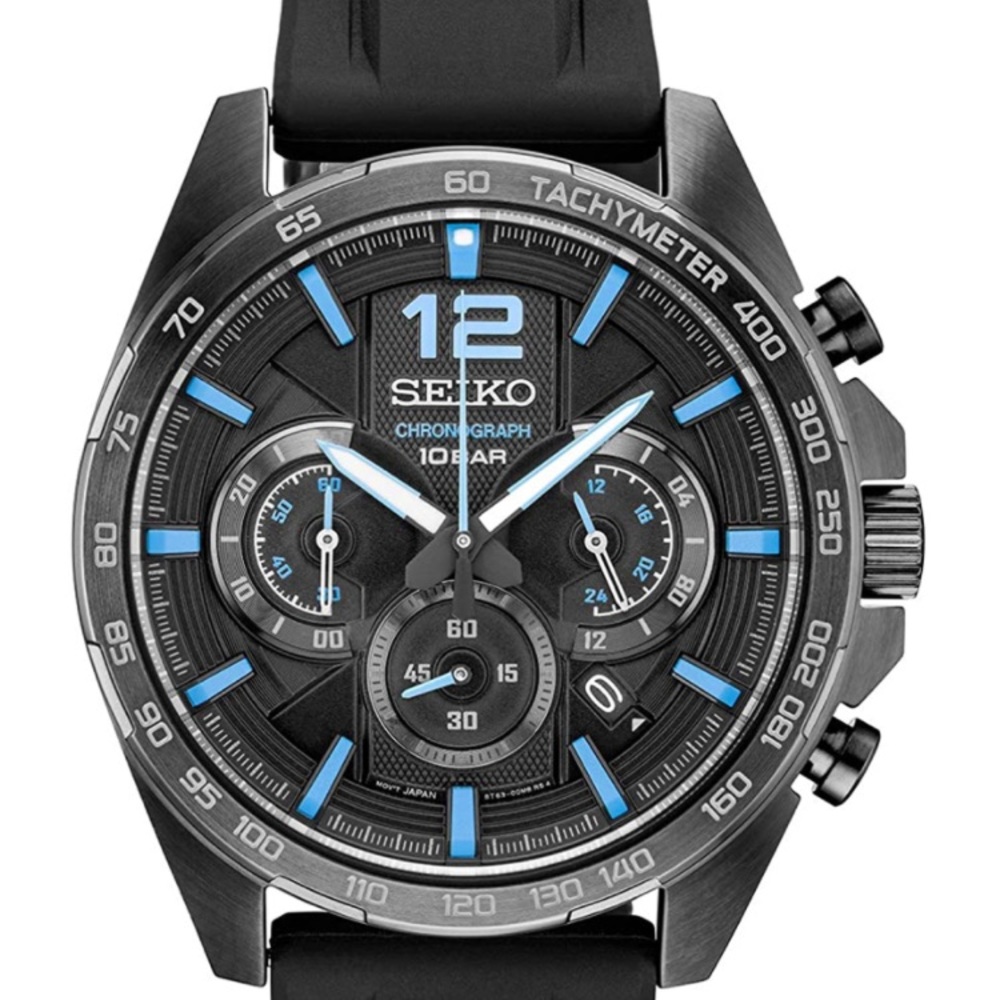 Seiko Men's Stainless Steel Japanese Quartz Silicone Strap, Black, Casual Watch